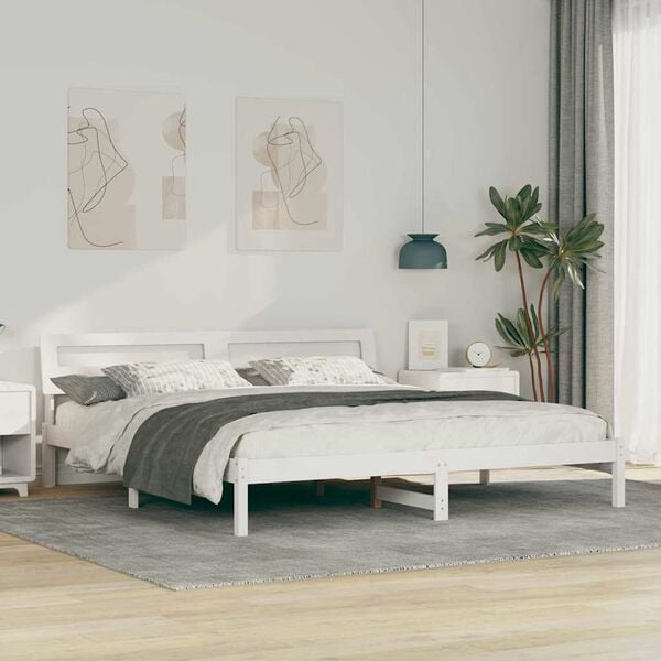 vidaXL Bed Frame with Headboard White 200 x 200 cm Solid Pine Wood
