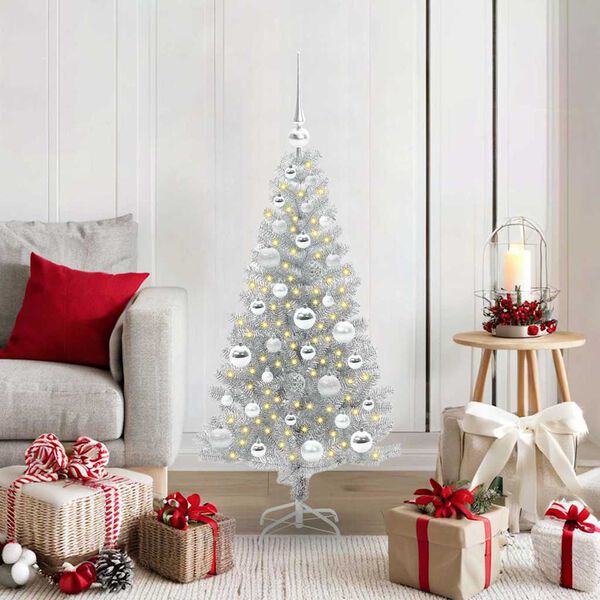 vidaXL Christmas Tree with 150 LEDs with Stand Silver 120 cm PET
