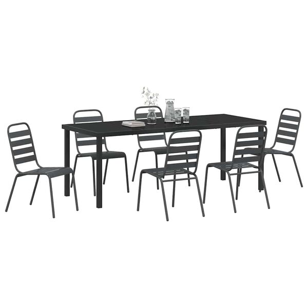 vidaXL Garden Dining Set 7 pcs Anthracite Powder-Coated Steel