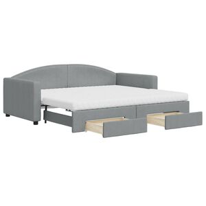 vidaXL Daybed with Trundle and Drawers Light Grey 90x190 cm Fabric