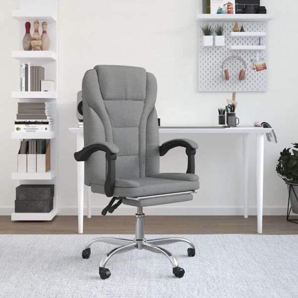 vidaXL Reclining Office Chair Light Grey Fabric