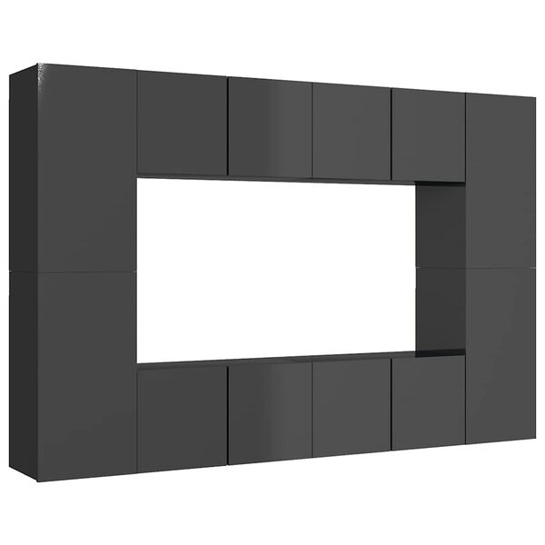 vidaXL 8 Piece TV Cabinet Set High Gloss Grey Engineered Wood