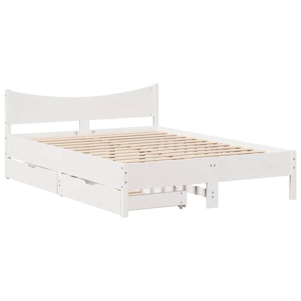 vidaXL Bed Frame with Drawers White 140x200 cm Solid Wood Pine