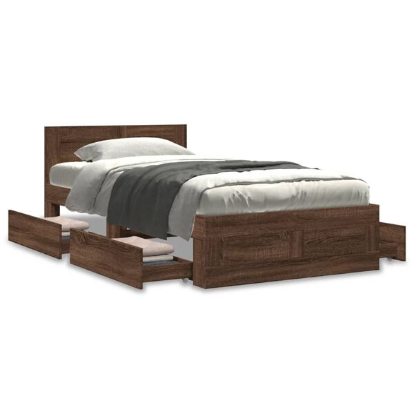 vidaXL Bed Frame with Headboard without Mattress Brown Oak 75x190 cm Small Single