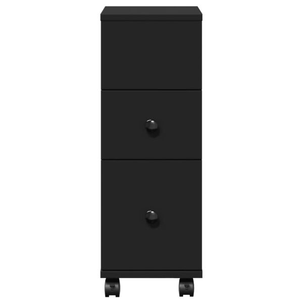 vidaXL Narrow Bathroom Cabinet with Wheels Black Engineered Wood