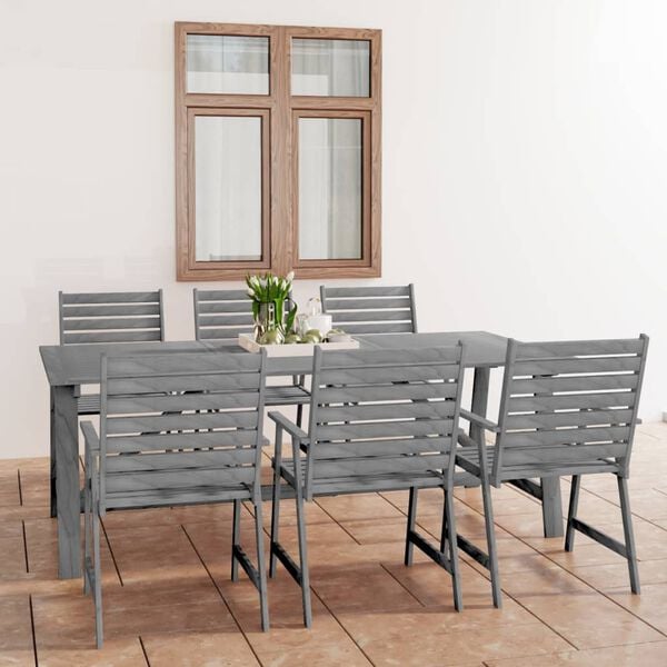 vidaXL 7 Piece Garden Dining Set Grey Solid Acacia Wood
