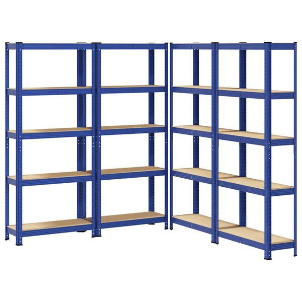 vidaXL 5-Layer Storage Shelves 4 pcs Blue Steel&Engineered Wood
