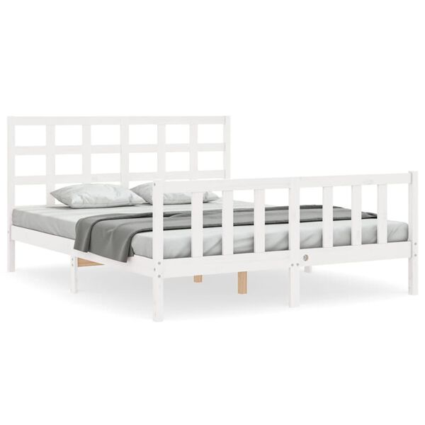 vidaXL Bed Frame without Mattress White King Size Solid Wood Pine