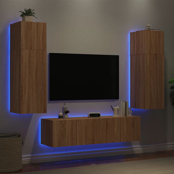 vidaXL 6 Piece TV Wall Units with LED Sonoma Oak Engineered Wood