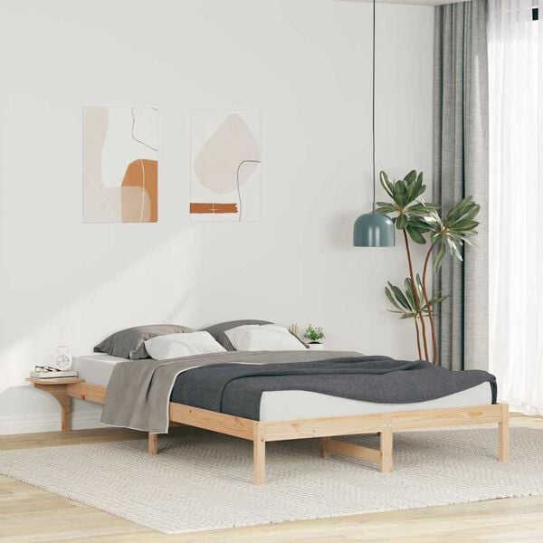 vidaXL Bed Frame with Side Tables Natural 140 x 220 cm Solid Pine Wood