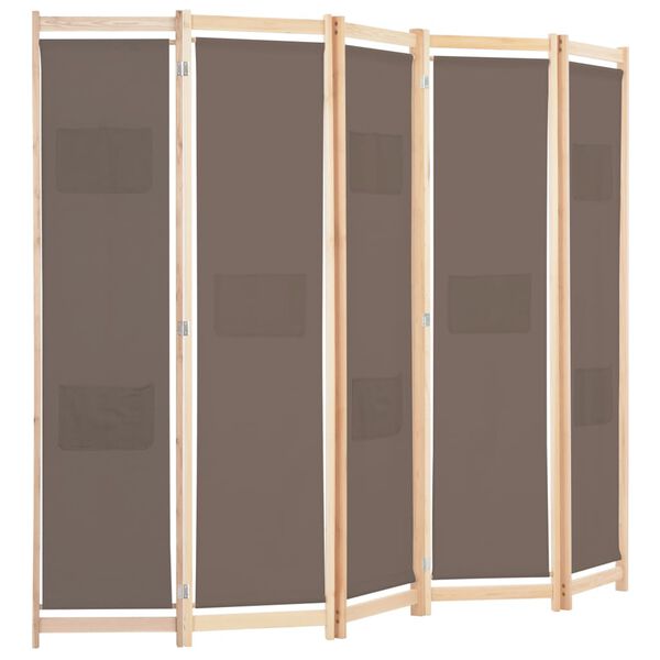 vidaXL 5-Panel Room Divider Brown 200x170x4 cm Fabric