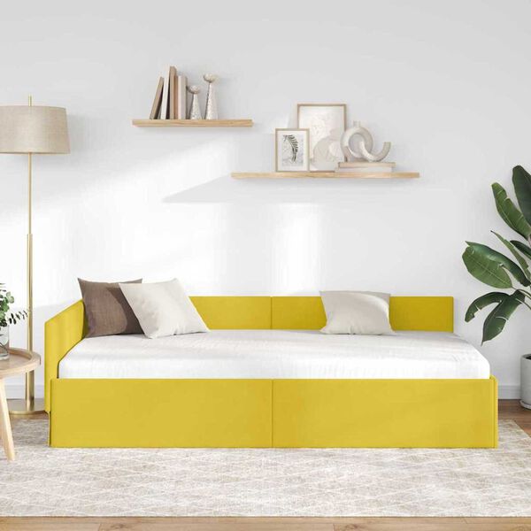 vidaXL Corner Bed Frame with Headboard Yellow 80 cm x 200 cm Velvet
