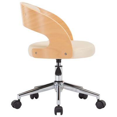 vidaXL Swivel Office Chair Cream Bent Wood and Faux Leather
