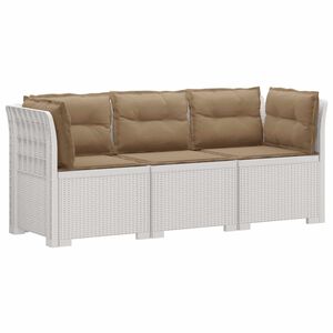 vidaXL 3-Seater Garden Sofa with Cushions Rattan Look PP White