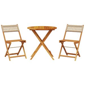vidaXL 3 Piece Bistro Set Beige Poly Rattan and Solid Wood