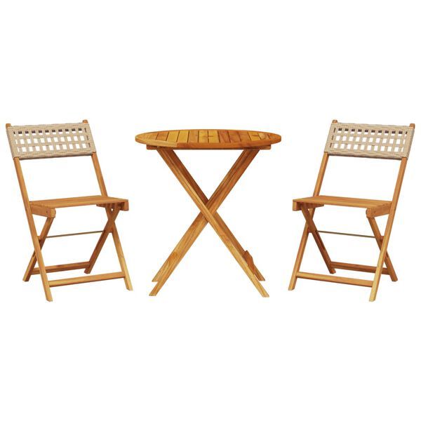 vidaXL 3 Piece Bistro Set Beige Poly Rattan and Solid Wood