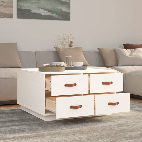 vidaXL Coffee Table White 80x80x45 cm Solid Wood Pine