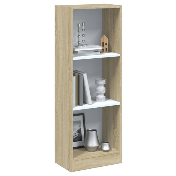 vidaXL 3-Tier Book Cabinet White and Sonoma Oak 40x24x109 cm Engineered Wood