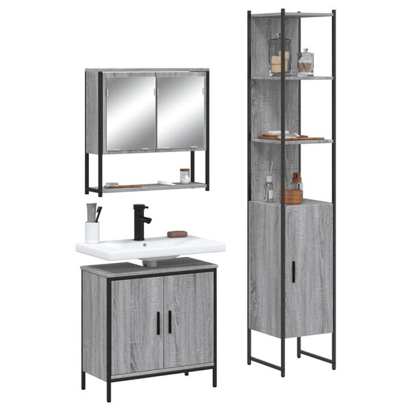 vidaXL 3 Piece Bathroom Furniture Set Grey Sonoma Engineered Wood