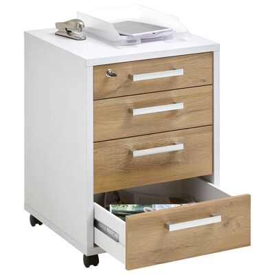 FMD Mobile Drawer Cabinet 48x49.5x65.5 cm White and Oak
