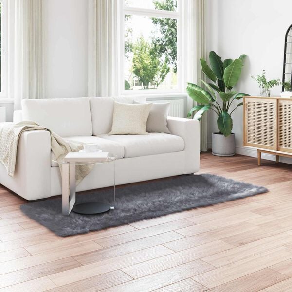 vidaXL Faux Sheepskin Rug Tafalla Anthracite 100 x 200 cm Polyester