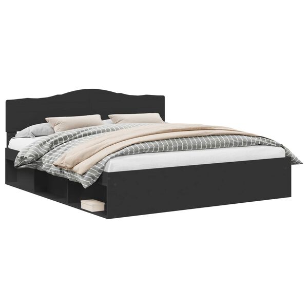vidaXL Bed Frame with Headboard Black 180 x 200 cm Solid Pine Wood