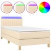 vidaXL Box Spring Bed with Mattress&LED Cream 90x200cm Fabric