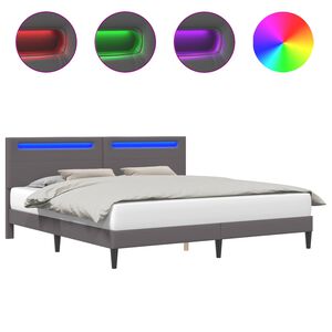 vidaXL Bed Frame with LED Strip Lights Grey 180 x 200 cm Faux Leather