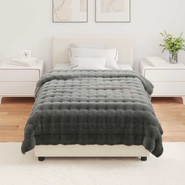 vidaXL Faux Rabbit Fur Blanket Dark Grey 130 x 150 cm Polyester
