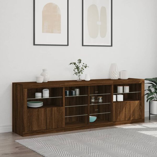 vidaXL Sideboard with LED Lights Brown Oak 202x37x67 cm