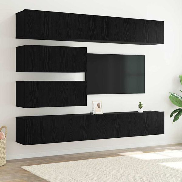 vidaXL TV Cabinet Set Wall-mounted 6 pcs Black Oak Engineered Wood
