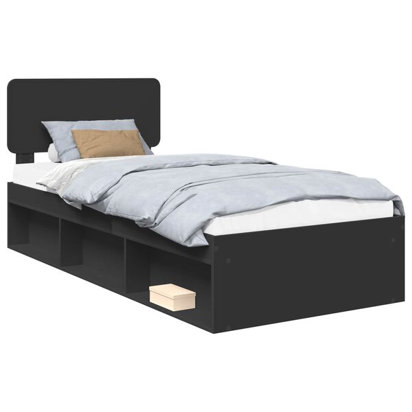 vidaXL Bed Frame with Headboard Black 100 x 200 cm Solid Pine Wood