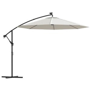vidaXL Hanging Garden Parasol with LED Lighting 300 cm Sand Metal Pole