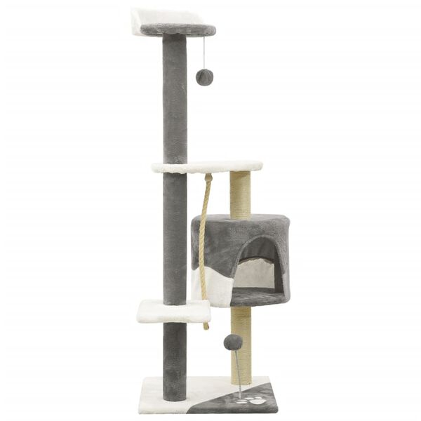 vidaXL Cat Tree with Sisal Scratching Posts Grey and White 120 cm