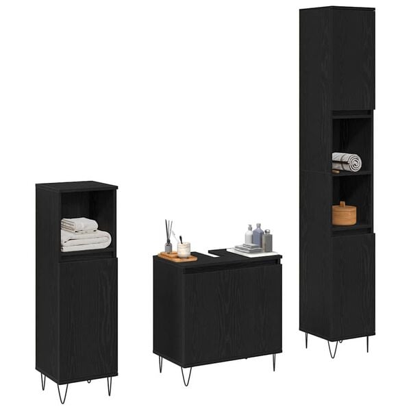 vidaXL Bathroom Furniture Set 3 pcs Black Oak 30 x 30 x 190 cm