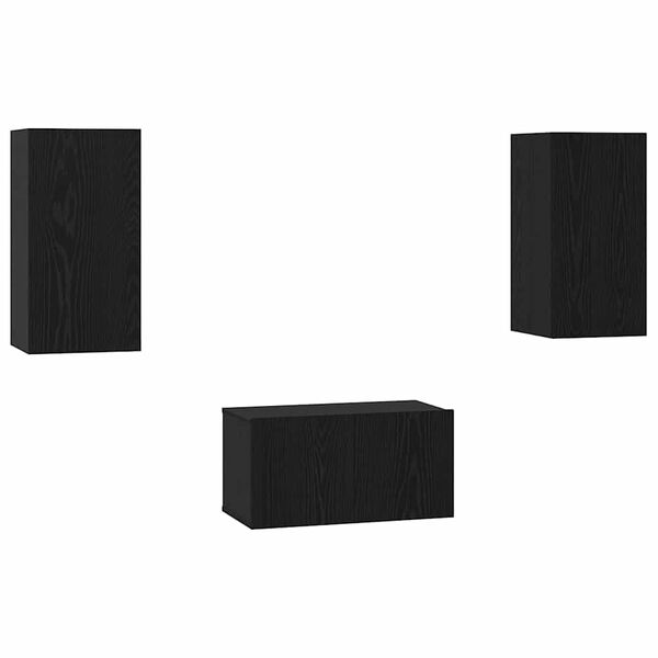 vidaXL TV Cabinet Set Wall-mounted 3 pcs Black Oak Engineered Wood