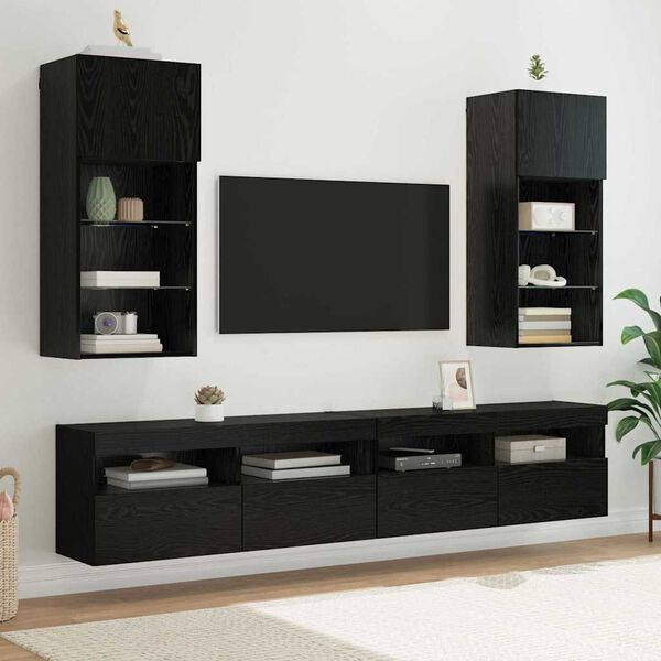 vidaXL Wall-mounted TV Cabinets 2 pcs Black Oak 40.5 x 30 x 90 cm