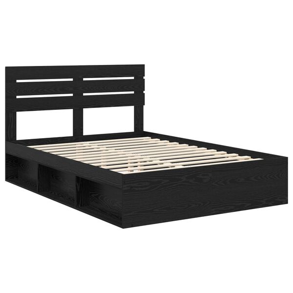 vidaXL Bed Frame with Headboard Black 140 x 190 cm Solid Pine Wood