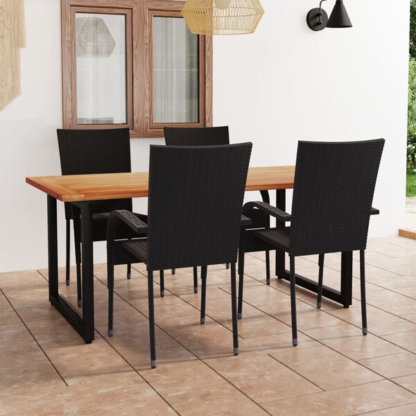 vidaXL 5 Piece Garden Dining Set Poly Rattan Black