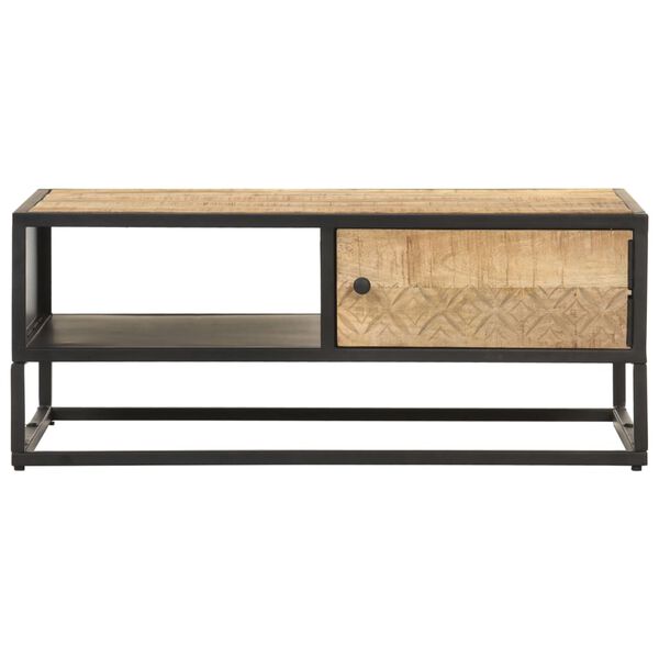 vidaXL Coffee Table with Carved Door 90x55x36 cm Rough Mango Wood