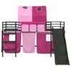 vidaXL Kids'Loft Bed Frame with Curtains, Arch, Slide Black and Pink