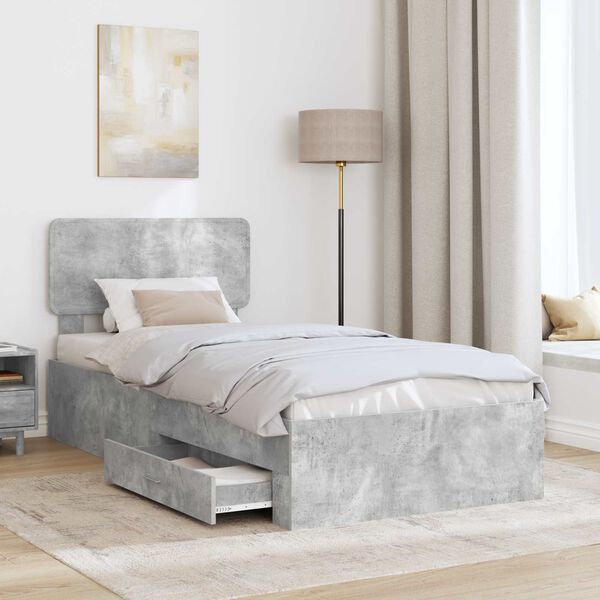 vidaXL Bed Frame with Drawer Concrete Grey 90 x 200 cm Engineered Wood