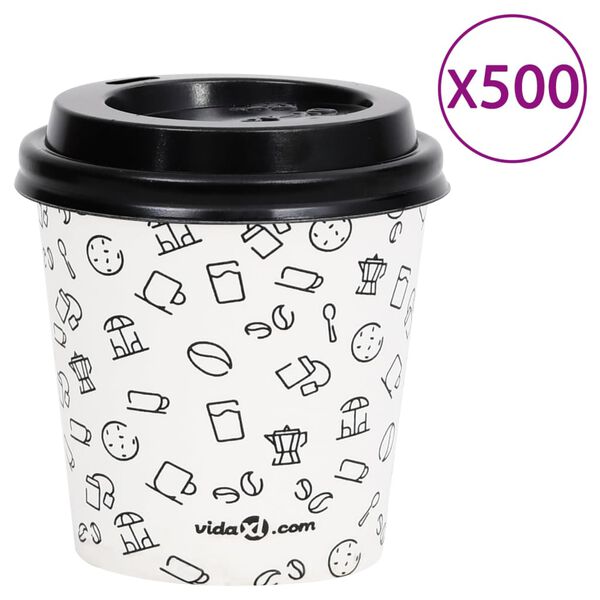 vidaXL Coffee Paper Cups with Lids 120 ml 500 pcs White and Black