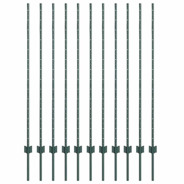 vidaXL Fence Post 11 pcs Green 140 cm Steel