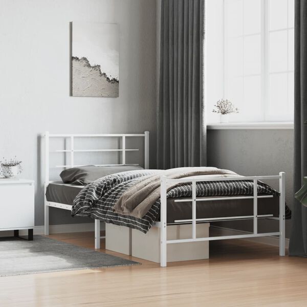 vidaXL Metal Bed Frame without Mattress with Footboard White 107x203cm