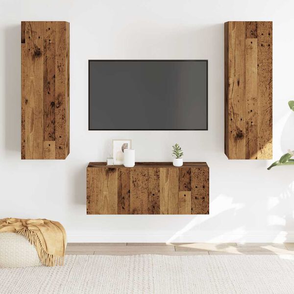 vidaXL Wall Mounted TV cabinets 3 pcs Old Wood Engineered Wood