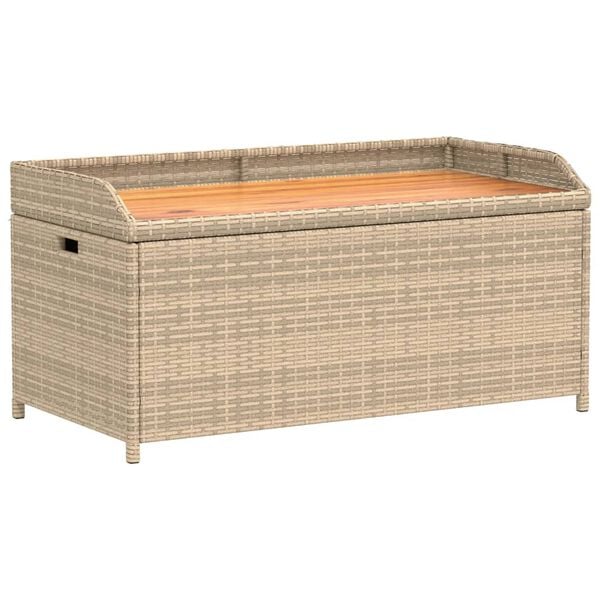 vidaXL Storage Bench Mix Beige 100x50x52 cm Poly Rattan and Acacia Wood