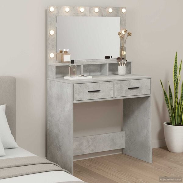 vidaXL Dressing Table Concrete Grey 79 x 41 x 135 cm Engineered Wood
