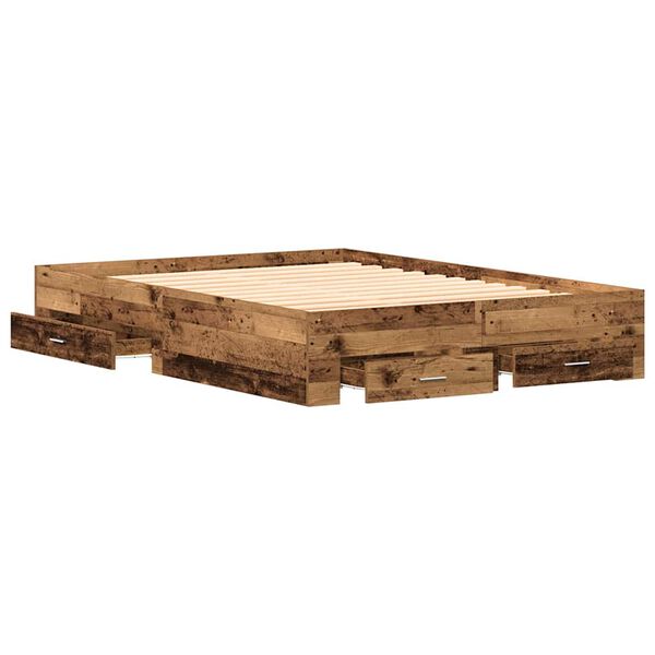 vidaXL Bed Frame with Drawer Old Wood 135 x 190 cm Engineered Wood