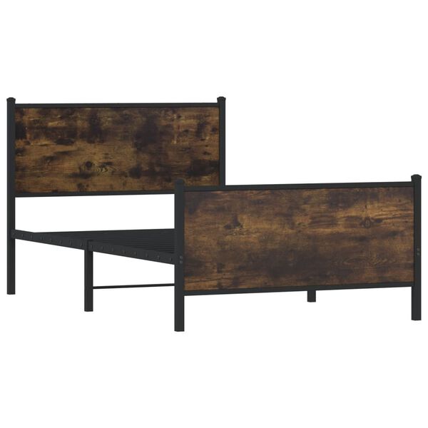 vidaXL Metal Bed Frame without Mattress Smoked Oak 107x203 cm